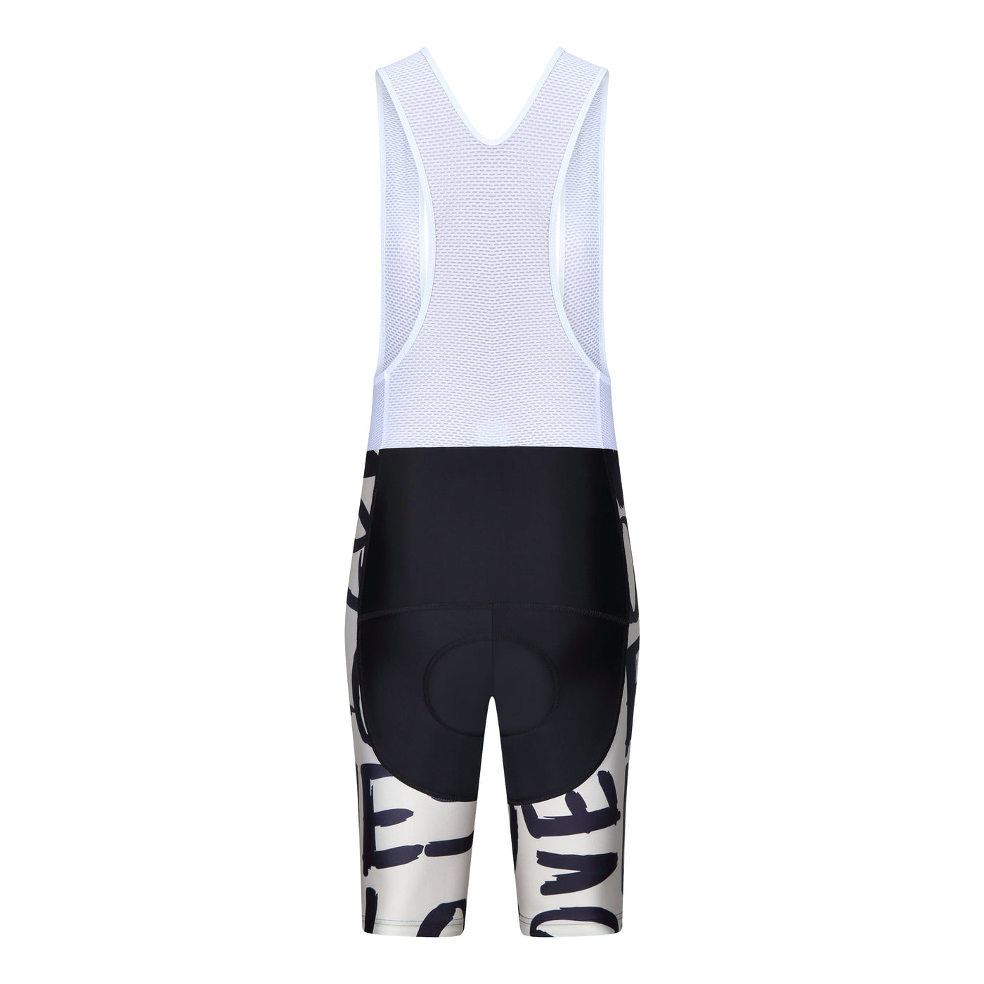 a bib shorts with a white and black print