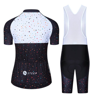 a women's cycling jersey and bib shorts