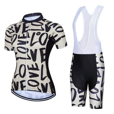a women's cycling jersey and bib shorts