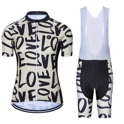 a bicycle jersey and bib shorts with the words love on them